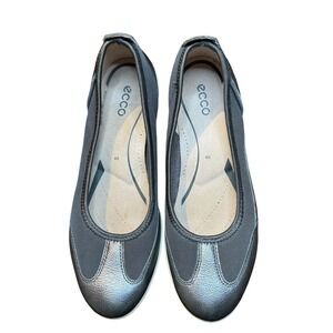 ECCO Shoes Womens Size 9 Gray Leather Mesh Ballet Flats Comfort Walking 230703‎